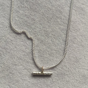 SAMPLE - Mini textured t-bar with 9ct gold detail pendant