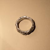 Silver Textured Treasure Chunky Band - garnet, white diamonds & aquamarine